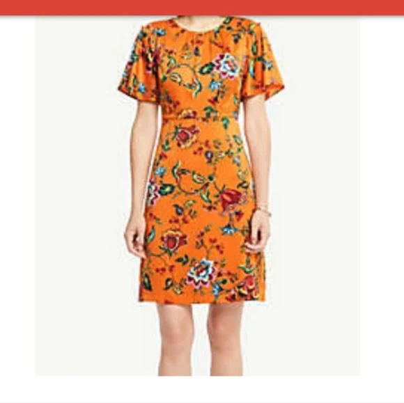 orange dress ann taylor Ann Taylor Pleated Belted Flare Dress Size 18 Grenadine Punch Women's